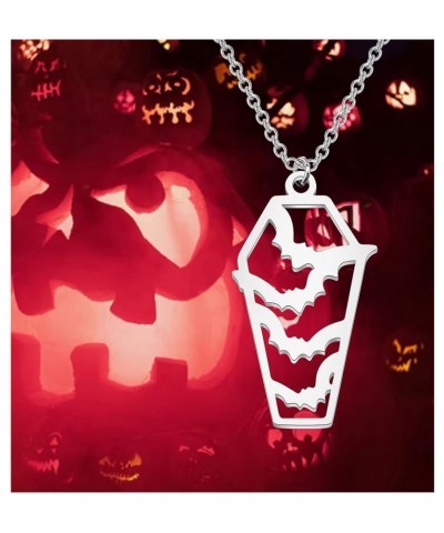 Stainless Steel Coffin Charm Necklace Flying Bats Coffin Charm Pendant Necklace Spooky Halloween Jewelry Flying Bats N $10.18...