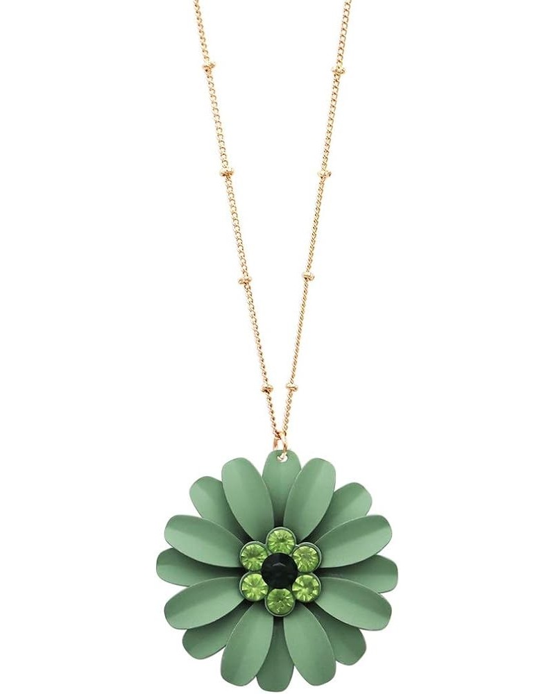 Women's Summertime Fun Daisy Flower Pendant Necklace and Earrings Set Green Necklace Only $8.80 Jewelry Sets