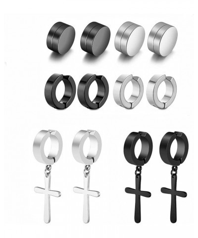 Stud Stainless Steel Earrings,Non Pierced Ear Clips for Men Women,Cross Dangle Hoop Earrings Unisex Gauges Clip on Earring 6P...