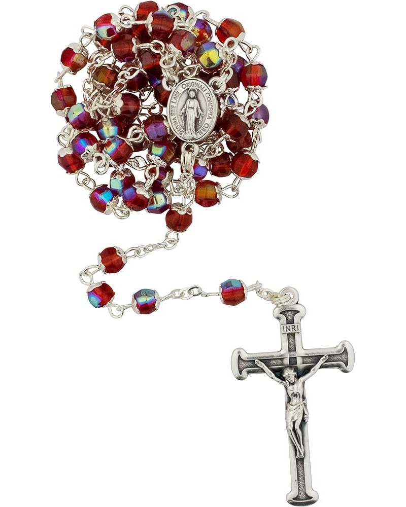 Glass Bead Rosary with Silver-Tone Floral Caps | Miraculous Medal Center and Crucifix | Includes a Velveteen Pouch | Great Ca...