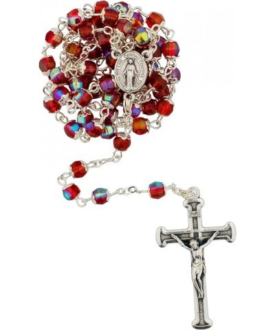 Glass Bead Rosary with Silver-Tone Floral Caps | Miraculous Medal Center and Crucifix | Includes a Velveteen Pouch | Great Ca...