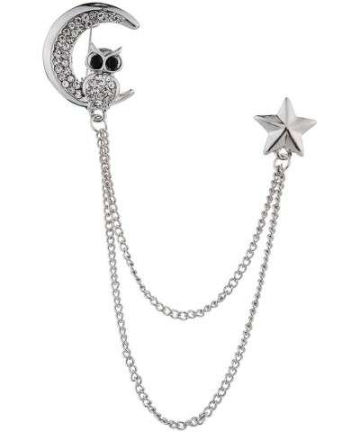 Simhoa Crystal Moon Brooch Chain, Lapel Pins Badge with Chain Tassel for Blouse Shirt Collar Pins Silver $5.94 Brooches & Pins