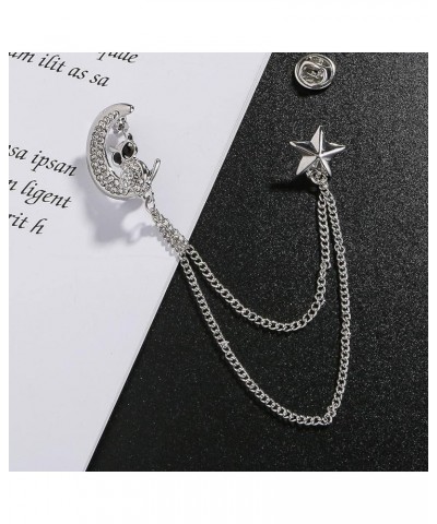 Simhoa Crystal Moon Brooch Chain, Lapel Pins Badge with Chain Tassel for Blouse Shirt Collar Pins Silver $5.94 Brooches & Pins