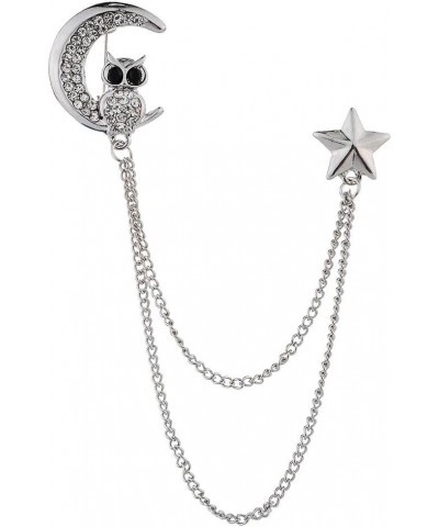 Simhoa Crystal Moon Brooch Chain, Lapel Pins Badge with Chain Tassel for Blouse Shirt Collar Pins Silver $5.94 Brooches & Pins