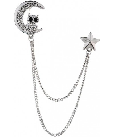 Simhoa Crystal Moon Brooch Chain, Lapel Pins Badge with Chain Tassel for Blouse Shirt Collar Pins Silver $5.94 Brooches & Pins