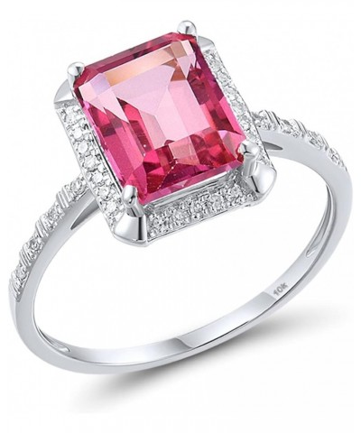 10K Solid Gold Solitaire Gemstone Genuine Diamond Ring for Women Rectangle-Pink Topaz $61.50 Rings