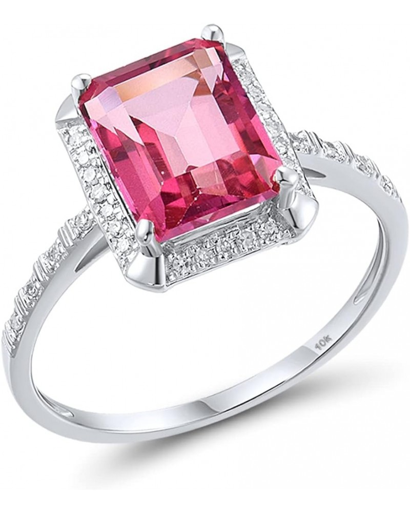 10K Solid Gold Solitaire Gemstone Genuine Diamond Ring for Women Rectangle-Pink Topaz $61.50 Rings