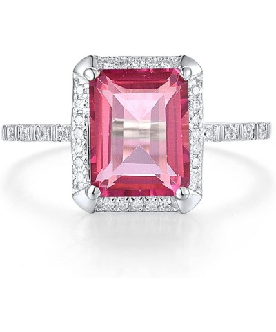 10K Solid Gold Solitaire Gemstone Genuine Diamond Ring for Women Rectangle-Pink Topaz $61.50 Rings