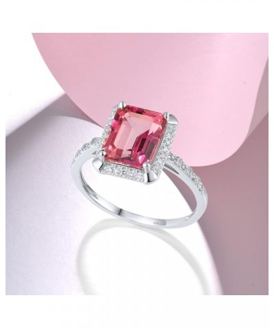 10K Solid Gold Solitaire Gemstone Genuine Diamond Ring for Women Rectangle-Pink Topaz $61.50 Rings