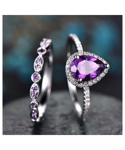 Shining Crystal Ring Kits Fashion Drop Shape Zirconia Rings Set Amethyst Teardrop Ring Engagement Wedding Ring Sets 10 Purple...