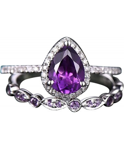 Shining Crystal Ring Kits Fashion Drop Shape Zirconia Rings Set Amethyst Teardrop Ring Engagement Wedding Ring Sets 10 Purple...