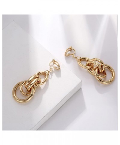 18K Gold Plated Knot Clip-On Earrings Chunky Link Large Statement Clip Earrings for Women Girls Color E $8.39 Earrings