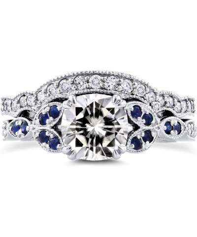 Vintage Style Floral Cushion Moissanite (GH) with Sapphire and Diamond Accents Bridal Set 1 1/2 Carat TGW in 14k White Gold $...