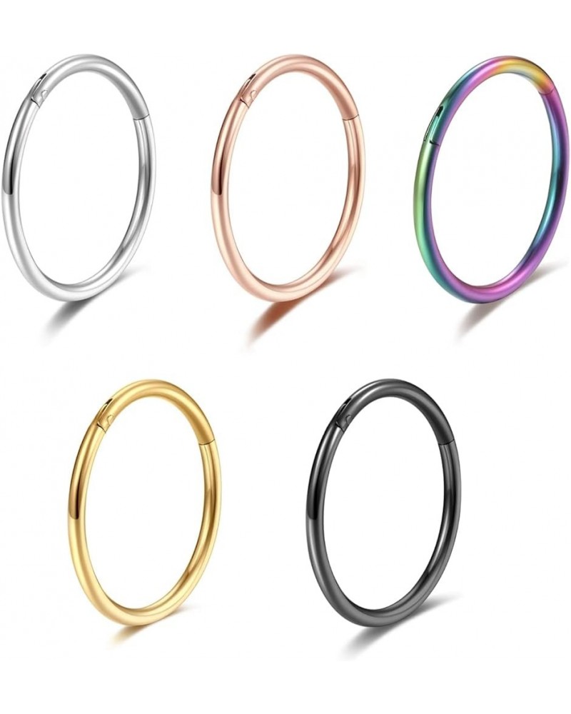 5 Pcs 20G 18G 16G Nose Rings Hoop Set 316L Surgical Steel Earrings Tragus Septum Piercing Cartilage Hoop For Women Men 20g 7m...