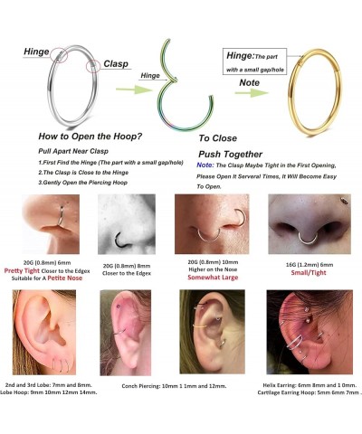 5 Pcs 20G 18G 16G Nose Rings Hoop Set 316L Surgical Steel Earrings Tragus Septum Piercing Cartilage Hoop For Women Men 20g 7m...