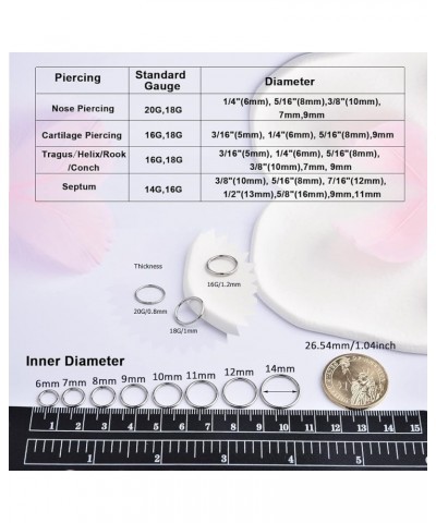 5 Pcs 20G 18G 16G Nose Rings Hoop Set 316L Surgical Steel Earrings Tragus Septum Piercing Cartilage Hoop For Women Men 20g 7m...