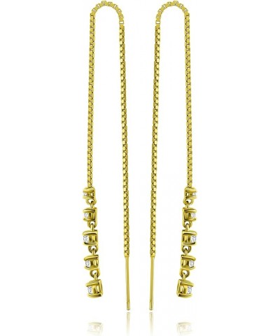 925 Sterling Silver CZ Cubic Zirconia Tassel Drop Chain Dangle Threader Earrings for Women Girls, 5 Inches Yellow Gold Flashe...