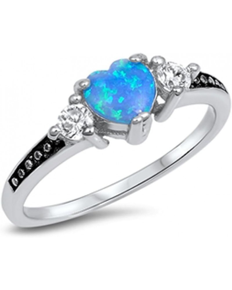 CHOOSE YOUR COLOR Sterling Silver Heart Promise Ring Blue (Simulated Opal) $24.70 Rings