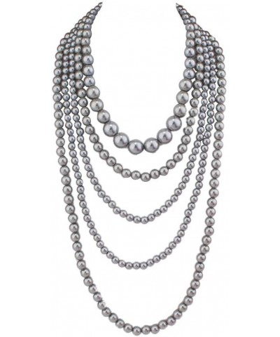 Multilayer Strand Chain Faux Pearls Flapper Beads Cluster Long Choker Necklace Grey $10.04 Necklaces