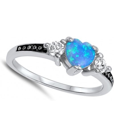 CHOOSE YOUR COLOR Sterling Silver Heart Promise Ring Blue (Simulated Opal) $24.70 Rings