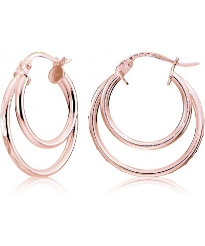 Hoops&Loops 925 Sterling Silver 20mm Diamond-cut Double Circle Hoop Earrings for Women and Teen Girls, Silver, Yellow & Rose ...