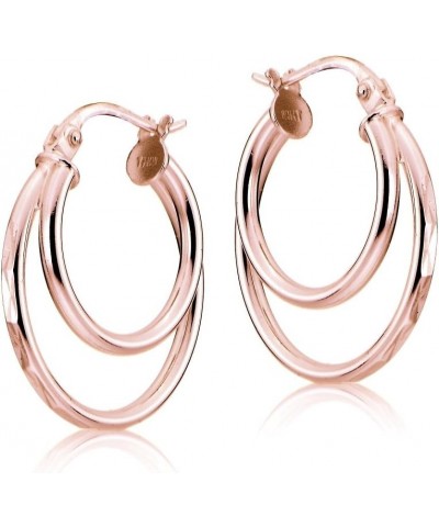 Hoops&Loops 925 Sterling Silver 20mm Diamond-cut Double Circle Hoop Earrings for Women and Teen Girls, Silver, Yellow & Rose ...