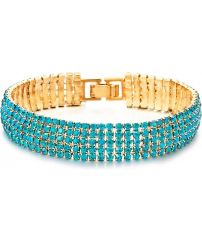 Sparkling Blue Crystal Rhinestones Cluster Wide Gold Color Bangle Bracelet for Womens $10.29 Bracelets