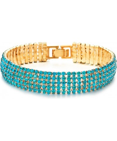 Sparkling Blue Crystal Rhinestones Cluster Wide Gold Color Bangle Bracelet for Womens $10.29 Bracelets