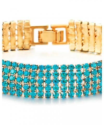 Sparkling Blue Crystal Rhinestones Cluster Wide Gold Color Bangle Bracelet for Womens $10.29 Bracelets