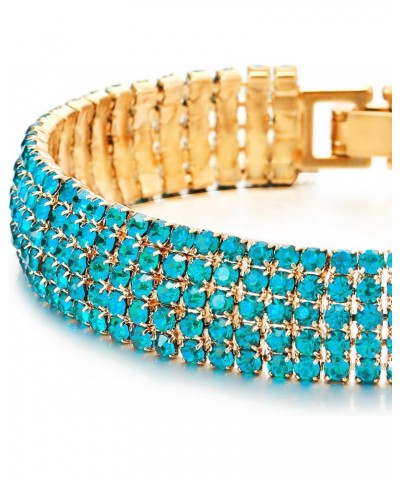 Sparkling Blue Crystal Rhinestones Cluster Wide Gold Color Bangle Bracelet for Womens $10.29 Bracelets