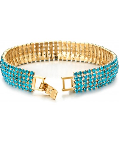 Sparkling Blue Crystal Rhinestones Cluster Wide Gold Color Bangle Bracelet for Womens $10.29 Bracelets