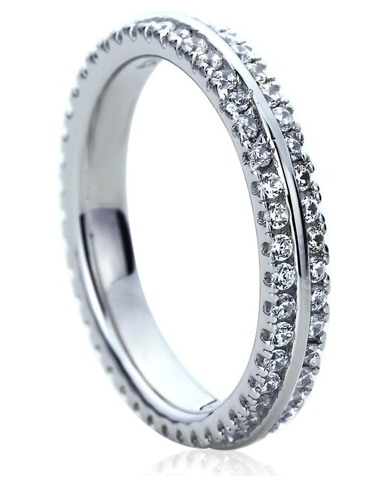 Platinum Plated Sterling Silver Ring 1 CT CZ Stone Two Row Pave Setting Eternity Ring Wedding Band (Size 5 to 9) $36.84 Rings