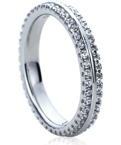 Platinum Plated Sterling Silver Ring 1 CT CZ Stone Two Row Pave Setting Eternity Ring Wedding Band (Size 5 to 9) $36.84 Rings