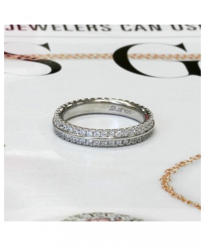 Platinum Plated Sterling Silver Ring 1 CT CZ Stone Two Row Pave Setting Eternity Ring Wedding Band (Size 5 to 9) $36.84 Rings