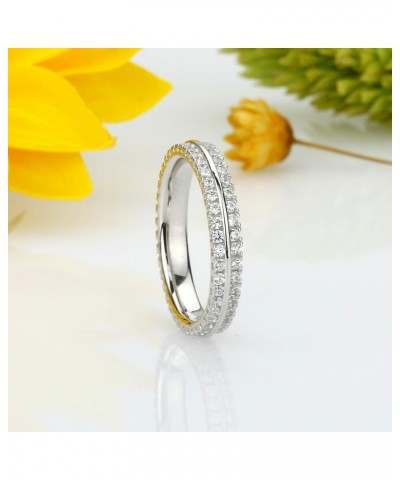 Platinum Plated Sterling Silver Ring 1 CT CZ Stone Two Row Pave Setting Eternity Ring Wedding Band (Size 5 to 9) $36.84 Rings