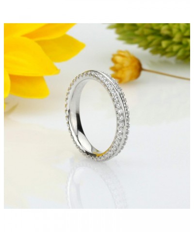 Platinum Plated Sterling Silver Ring 1 CT CZ Stone Two Row Pave Setting Eternity Ring Wedding Band (Size 5 to 9) $36.84 Rings