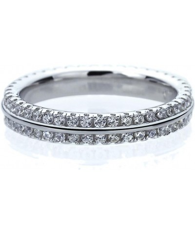 Platinum Plated Sterling Silver Ring 1 CT CZ Stone Two Row Pave Setting Eternity Ring Wedding Band (Size 5 to 9) $36.84 Rings