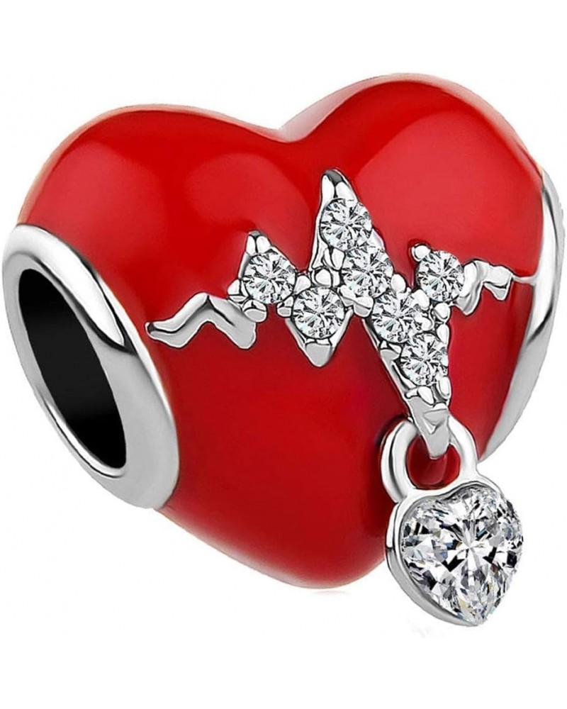 Heartbeat EKG Charms for Pandora Bracelets Red Heartbeat Heart Bead for European Bracelets $7.64 Bracelets