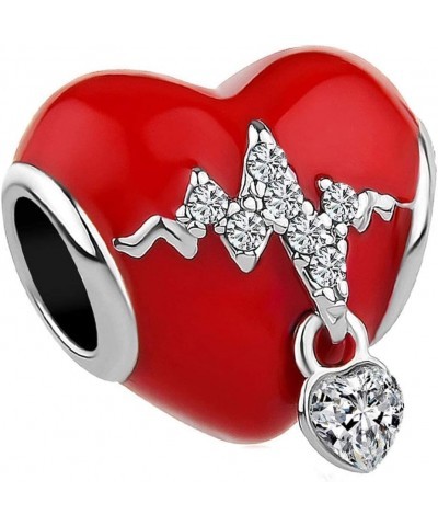 Heartbeat EKG Charms for Pandora Bracelets Red Heartbeat Heart Bead for European Bracelets $7.64 Bracelets