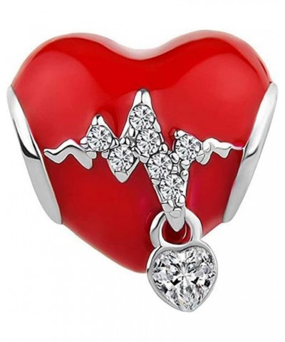 Heartbeat EKG Charms for Pandora Bracelets Red Heartbeat Heart Bead for European Bracelets $7.64 Bracelets