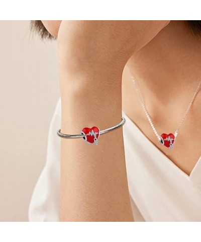 Heartbeat EKG Charms for Pandora Bracelets Red Heartbeat Heart Bead for European Bracelets $7.64 Bracelets