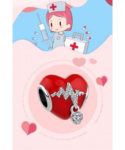 Heartbeat EKG Charms for Pandora Bracelets Red Heartbeat Heart Bead for European Bracelets $7.64 Bracelets