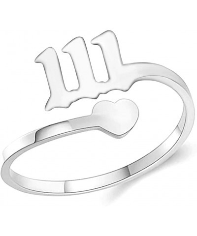 Stainless Steel Heart Charm Luck Angel Number Adjustable Size Wedding Band Anniversary Promise Ring Silver-111 $8.69 Rings