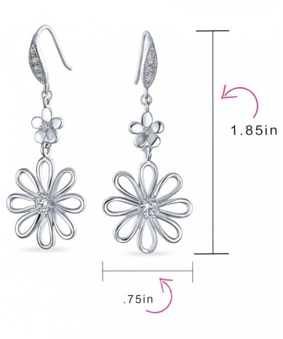 Floral Garden Wedding Canary Yellow Cubic Zirconia Accent Open Flower Shape CZ Daisy Dangle Earrings For Women French Wire Si...