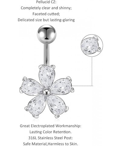 12Pcs 14g Belly Button Rings Surgical Steel CZ Flower Navel Ring Barbell for Women Girls Externally Threaded Body Piercing Je...