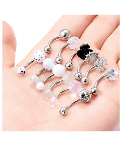 12Pcs 14g Belly Button Rings Surgical Steel CZ Flower Navel Ring Barbell for Women Girls Externally Threaded Body Piercing Je...