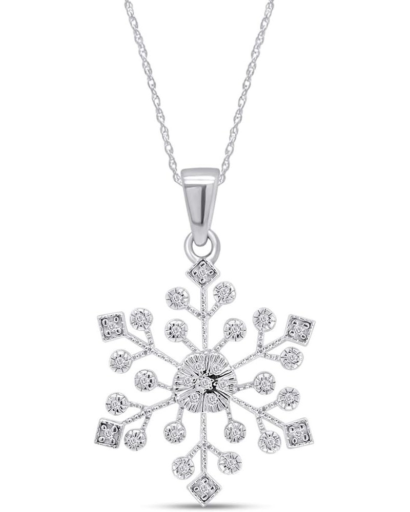 Natural Diamond Snowflake Pendant Necklace In 14k White Gold Over Sterling Silver With 18" Chain Snowflake Style 1 $53.00 Nec...