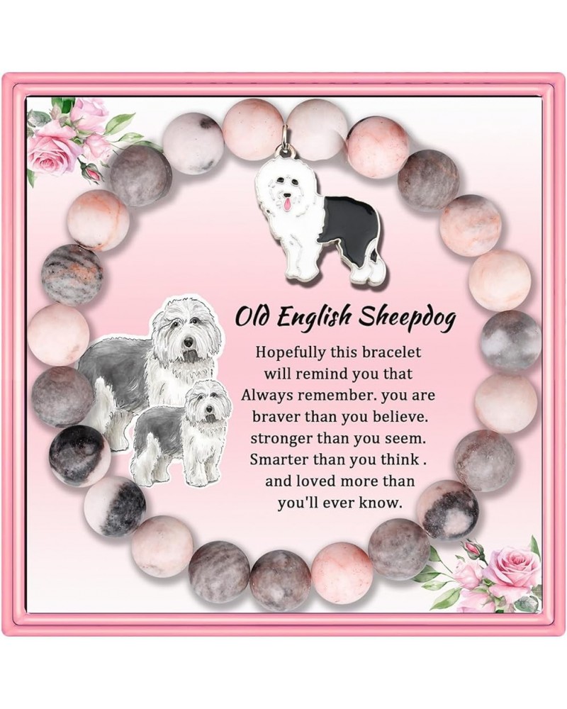 Funny Old English Sheepdog Inspirational Birthday Gifts for Women Unique Old English Sheepdog Jewelry Lucky Natural Stone Bea...