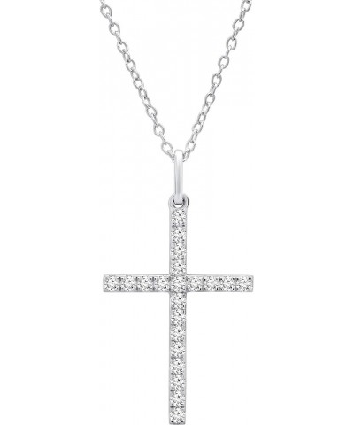 0.06 Carat (ctw) Round White Diamond Ladies Cross Religious Crucifix Pendant with 18 Inch Silver Chain | 18K Gold White Gold ...