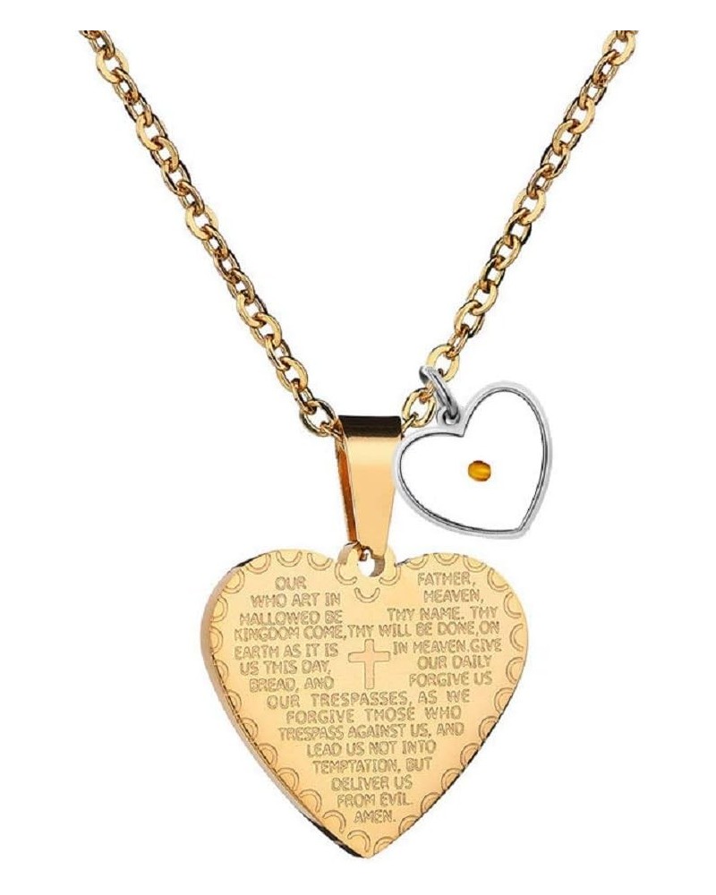 Stainless Steel Bible Verse Cross Necklace Real Mustard Seed Heart Pendant Lords Prayer Necklace for Men Women Y936 Yellow $8...